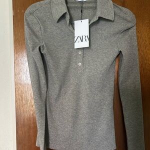 Zara Gray Long Sleeve Fitted Button Down Shirt